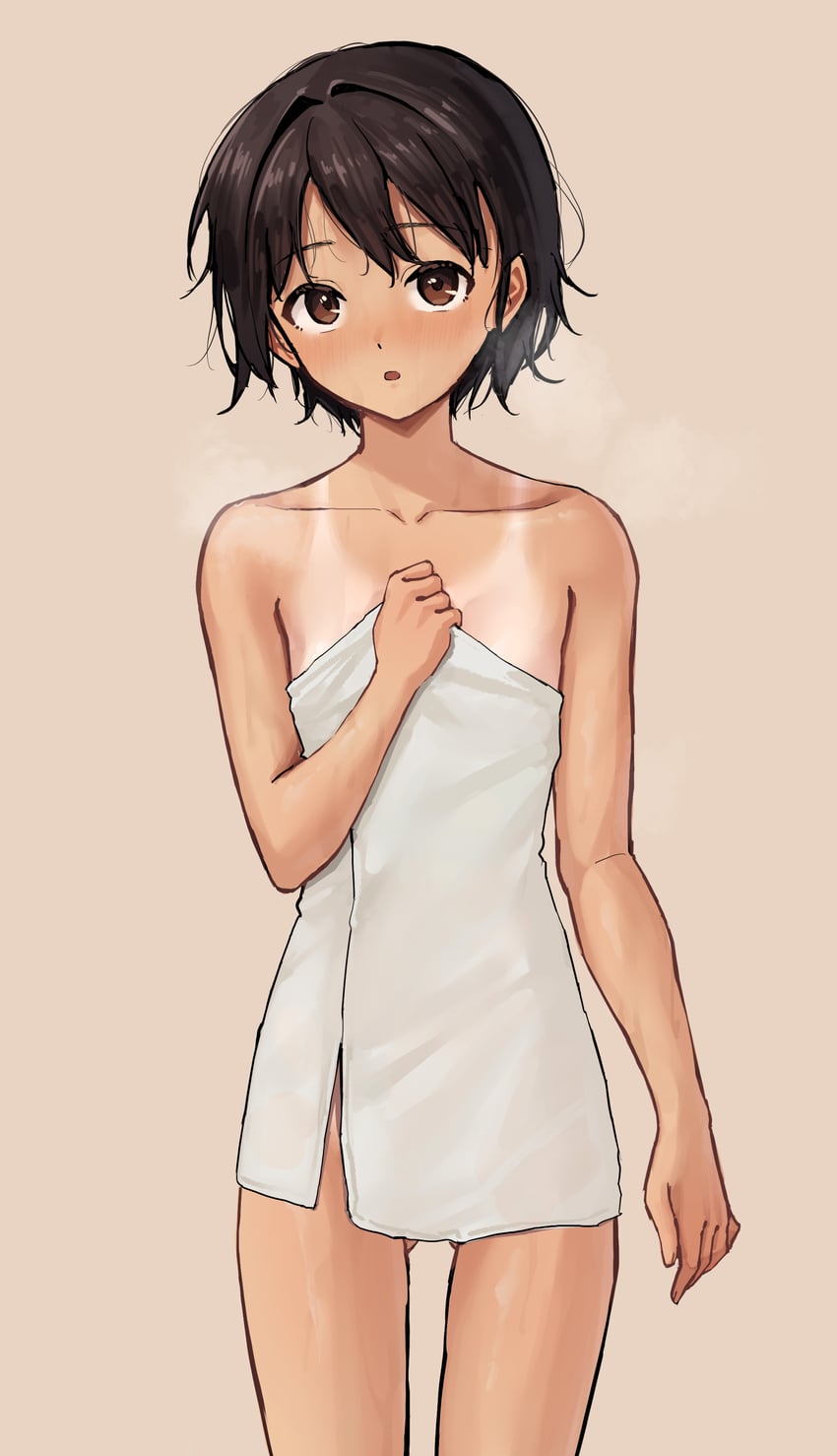 原创 1名女孩 沐浴后 手臂放在侧边 大腿间可见臀部 黑发