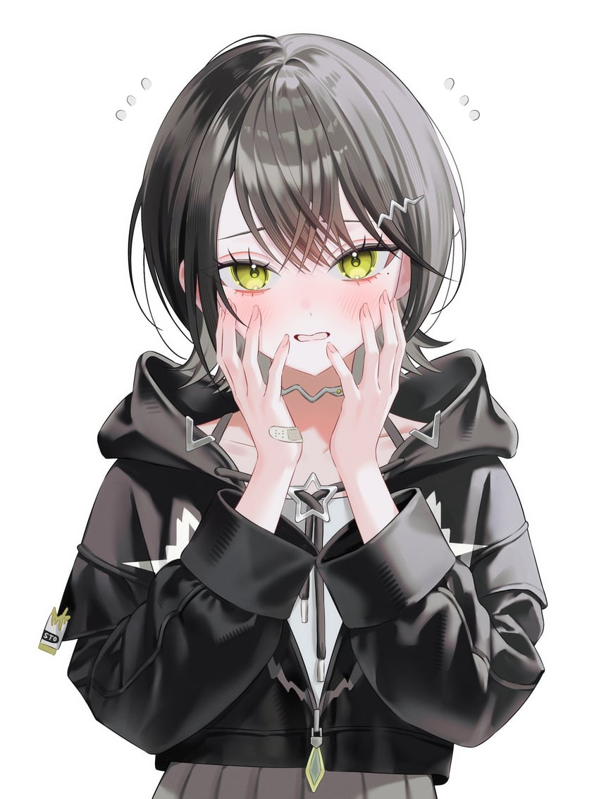 mekpark、黎明美良 1名女孩 创可贴 手上贴创可贴 黑发 黑色夹克