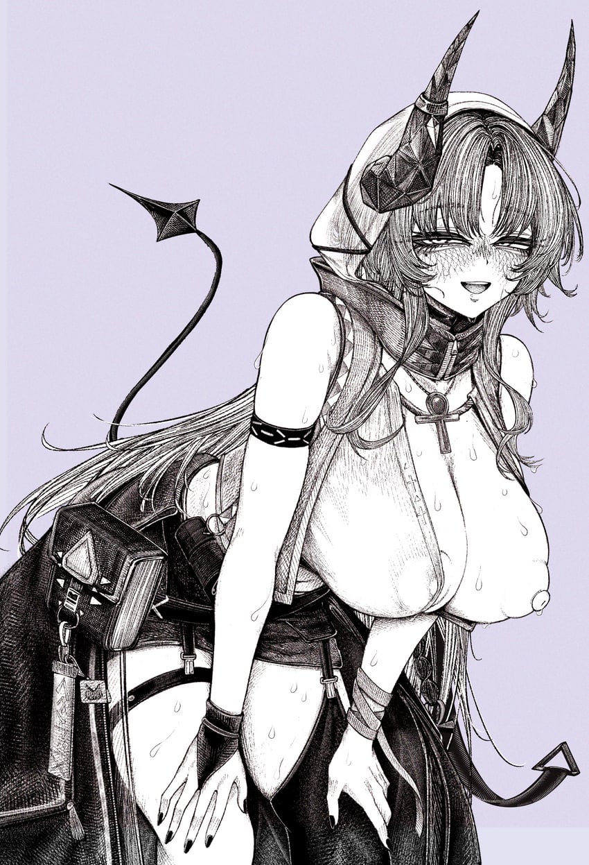 明日方舟、菲莱（明日方舟） 1名女孩 安卡 十字章项链 乳房 恶魔娘