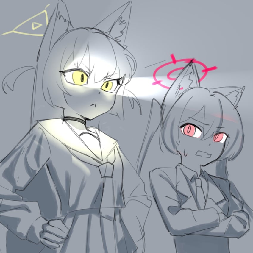 蔚蓝档案、久留美、茜香 (蔚蓝档案) 2名女孩 兽耳毛 兽耳 猫耳 猫娘