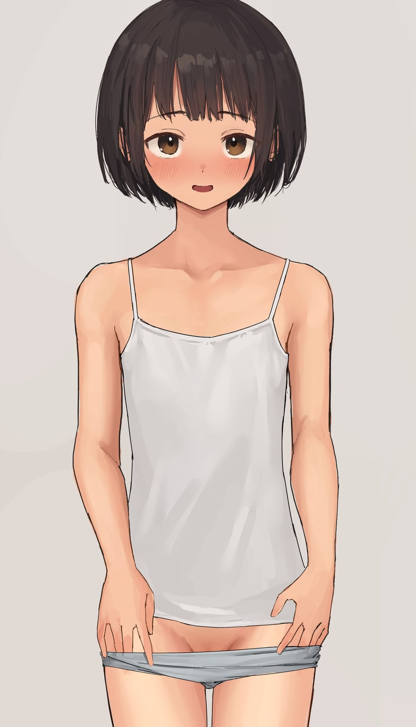 原创 1名女孩 黑发 脸红 波波头 棕眼睛