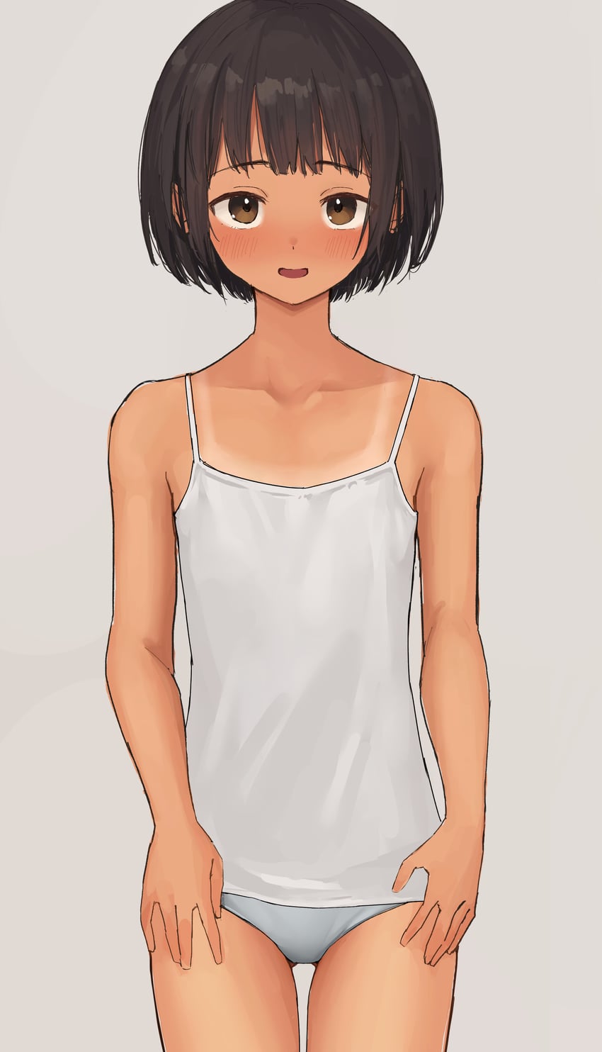 原创 1名女孩 黑发 脸红 波波头 棕眼睛