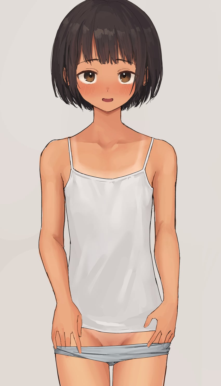 原创 1名女孩 黑发 脸红 波波头 棕眼睛