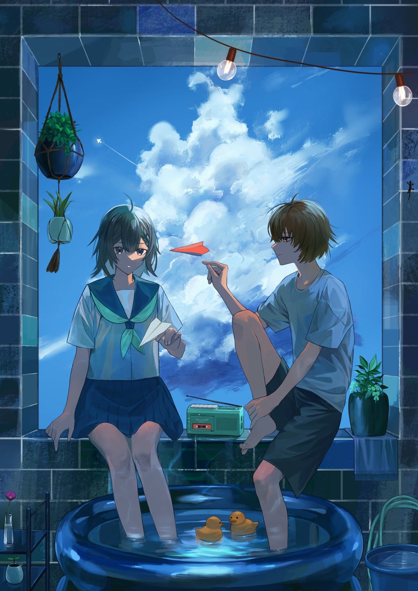 原创 1名男孩 1名女孩 飞行器 飞机 赤脚