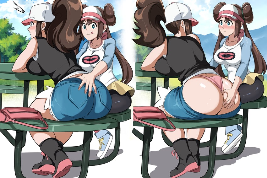宝可梦、宝可梦 黑2/白2、宝可梦 黑/白 2名女孩 :q 屁股 协助暴露 包