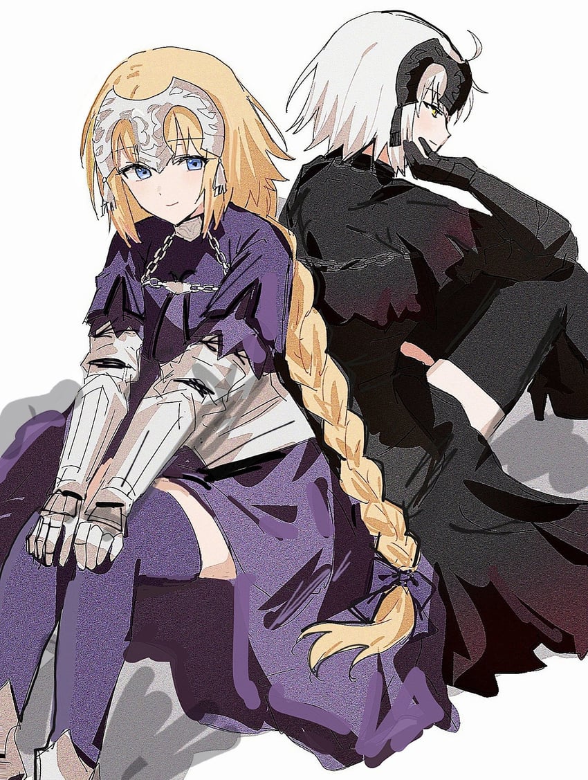 Fate/Grand Order、Fate系列、贞德 (Fate) 2名女孩 呆毛 铠甲 铠甲靴 背靠背