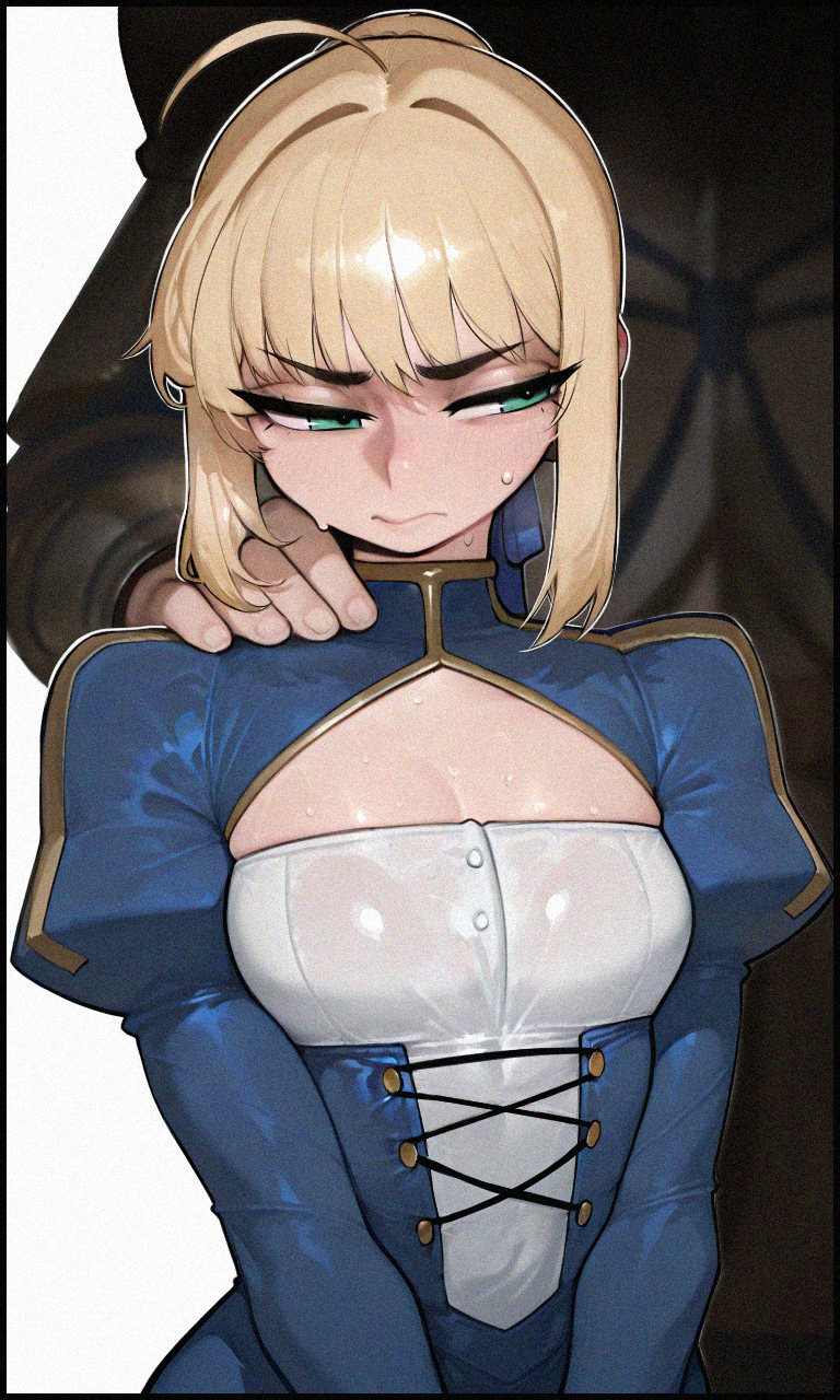 Fate/stay night、Fate系列、阿尔托莉雅·潘德拉贡 (Fate) 1名男孩 1名女孩 呆毛 金发 蓝色连衣裙