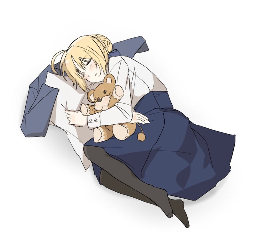 Fate/stay night、Fate系列、阿尔托莉雅·潘德拉贡 (Fate) 1名女孩 呆毛 黑色连裤袜 金发 蓝色蝴蝶结