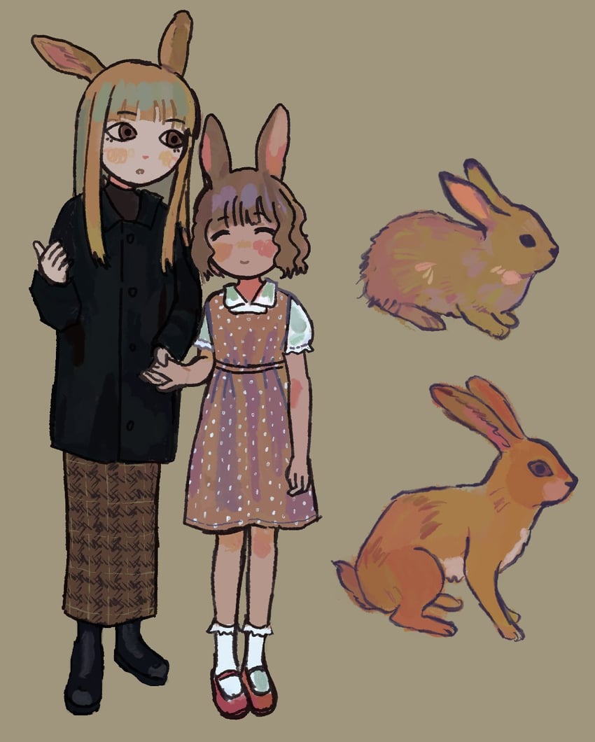 原创 2名女孩 兽耳 黑色靴子 黑色夹克 金发