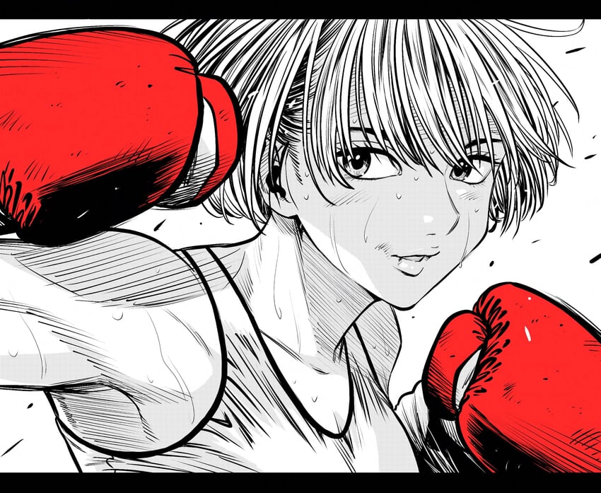 原创 1名女孩 拳击 拳击手套 乳房 眉毛被头发遮住