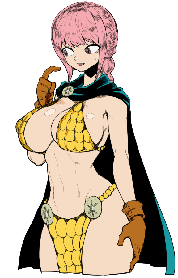 二次元插画 1名女孩 铠甲 比基尼铠甲 乳房 斗篷