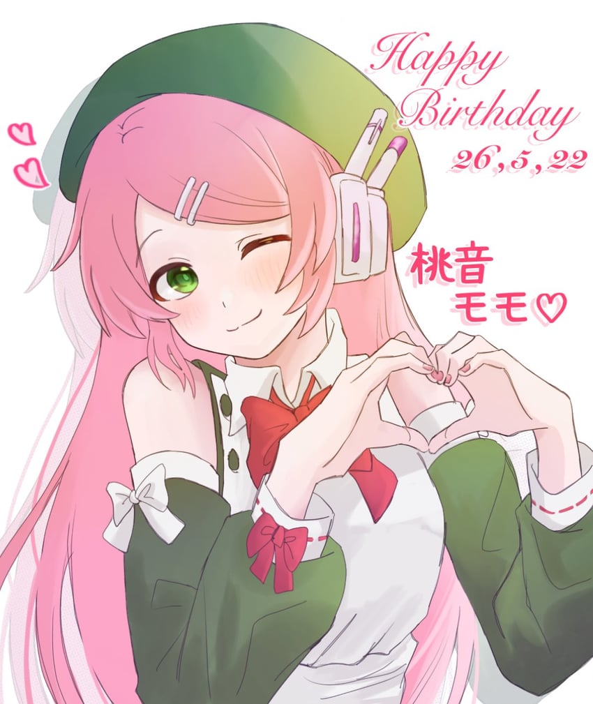 UTAU、桃音桃 1名女孩 猫脸笑 贝雷帽 蝴蝶结 蝶形领结