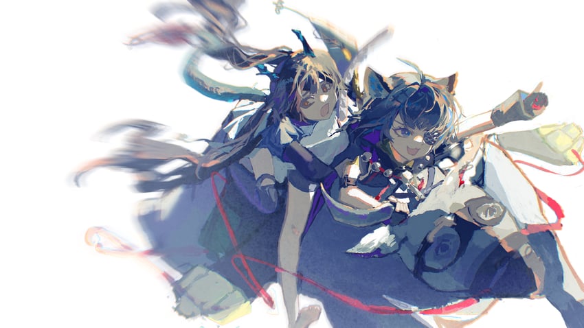 明日方舟、明日方舟：终末地、陈千语 (明日方舟) 2名女孩 兽耳 黑色靴子 黑色手套 黑发
