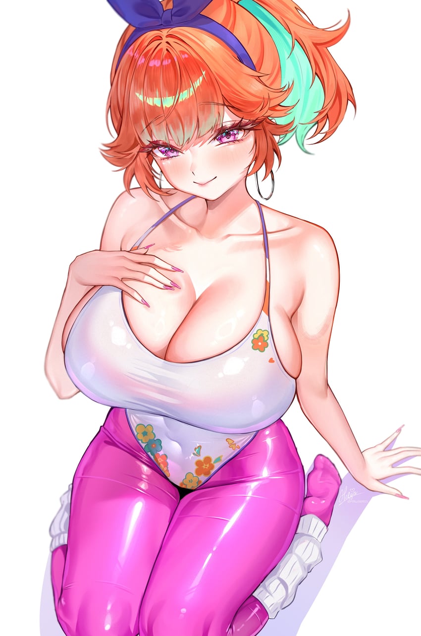 Hololive、Hololive英语、小鸟游琪亚拉 1名女孩 蓝色发带 蝴蝶结发带 乳房 乳沟