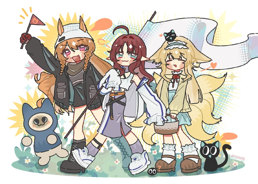 罗小黑战记、刻俄柏、刻俄柏 (自在) (明日方舟) 3人女子 猫脸笑 :D 呆毛 兽耳