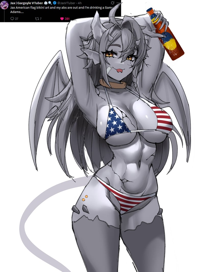 个人势虚拟主播、jax (vtuber) 1名女孩 腹肌 美国国旗 星条旗比基尼 美国国旗印花