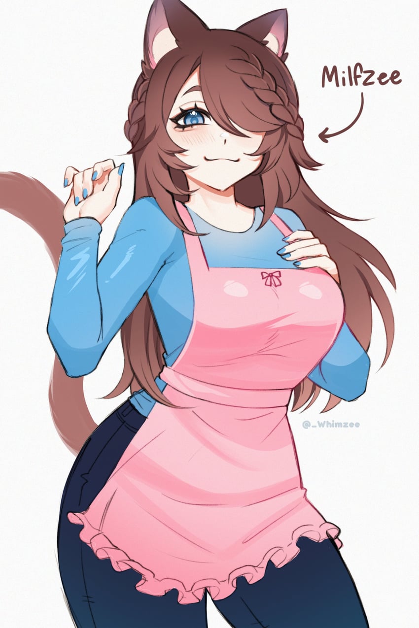 个人势虚拟主播、Whimzee (Vtuber) 1名女孩 兽耳 围裙 蓝眼 蓝色指甲