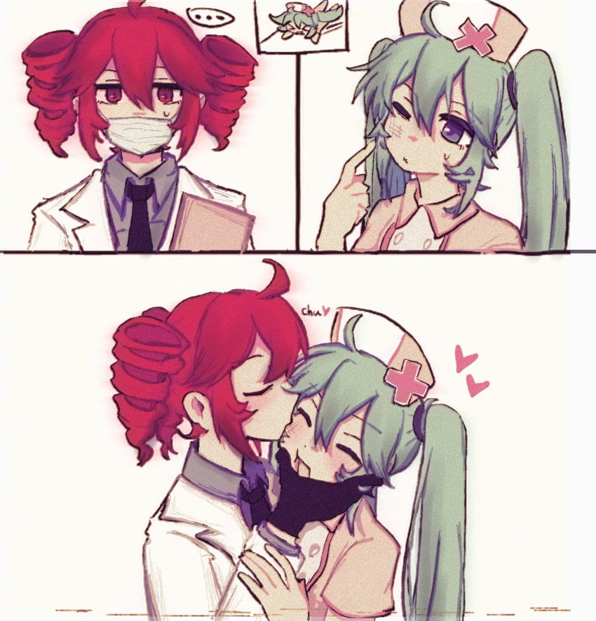医学、恋色病栋 (Vocaloid)、UTAU 2名女孩 水色发 黑色手套 漫画 钻头发