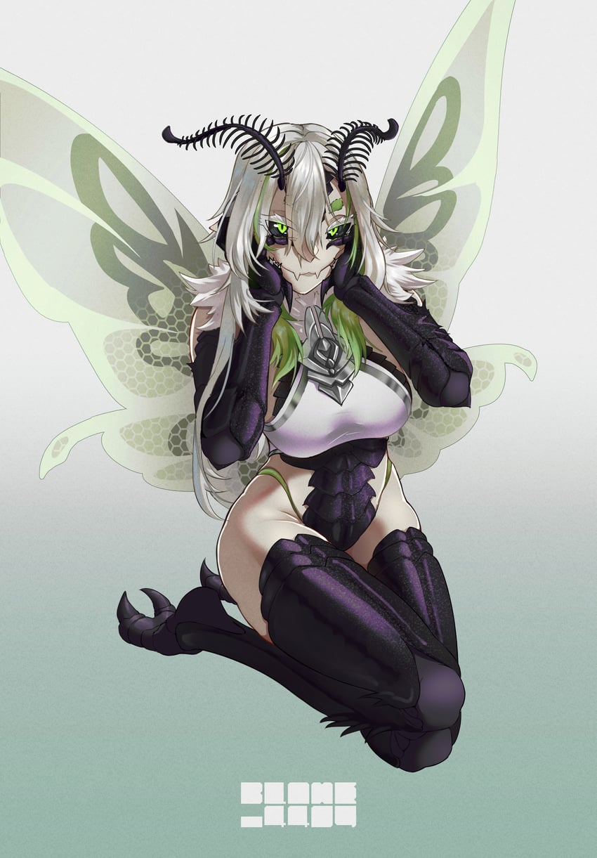 个人势虚拟主播、Juniper Actias、Juniper Actias (snoth) 1名女孩 触角 节肢动物娘 裸露的臀部 黑色巩膜