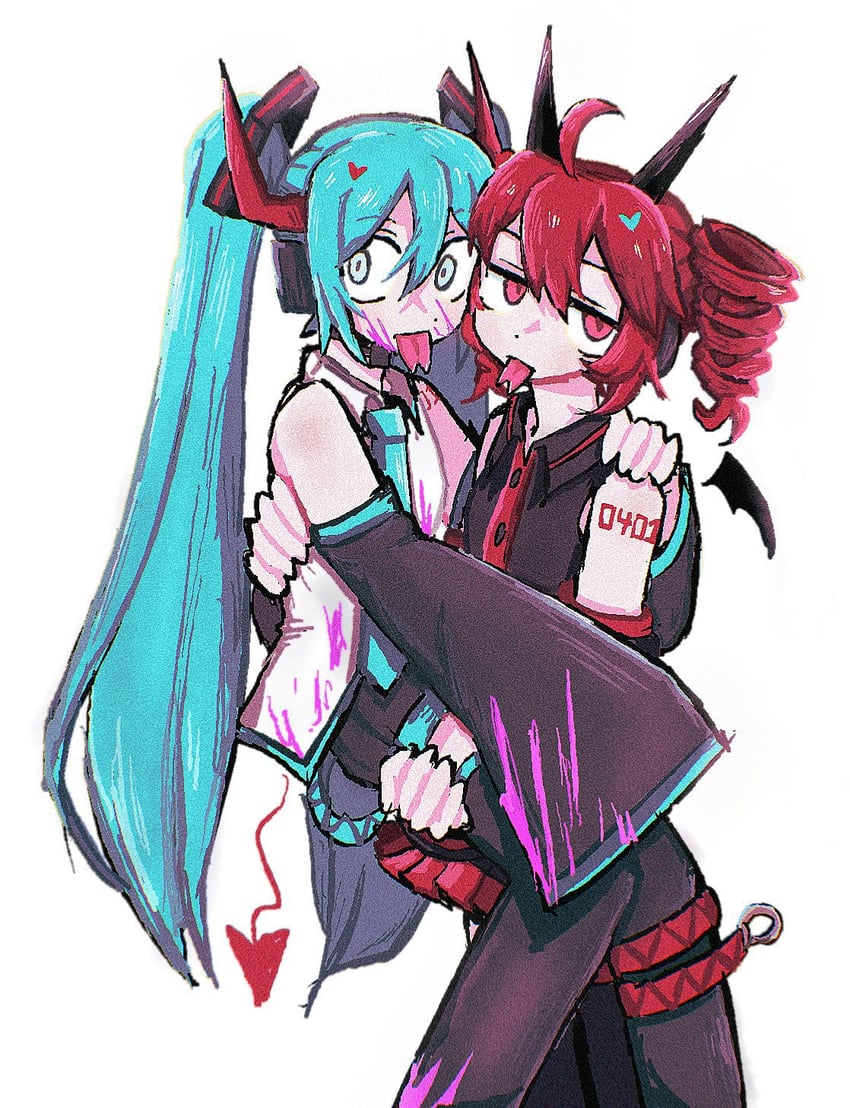 分裂舞 (Vocaloid)、UTAU、VOCALOID 2名女孩 亲吻后 黑角 黑衬衫 黑色袖子