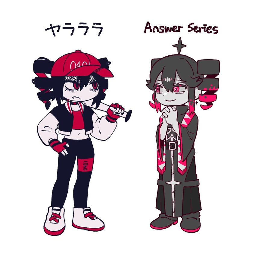 球与咏 (UTAU)、UTAU、yararara (synthesizer v) 2名女孩 棒球棒 黑色靴子 黑发 黑色夹克