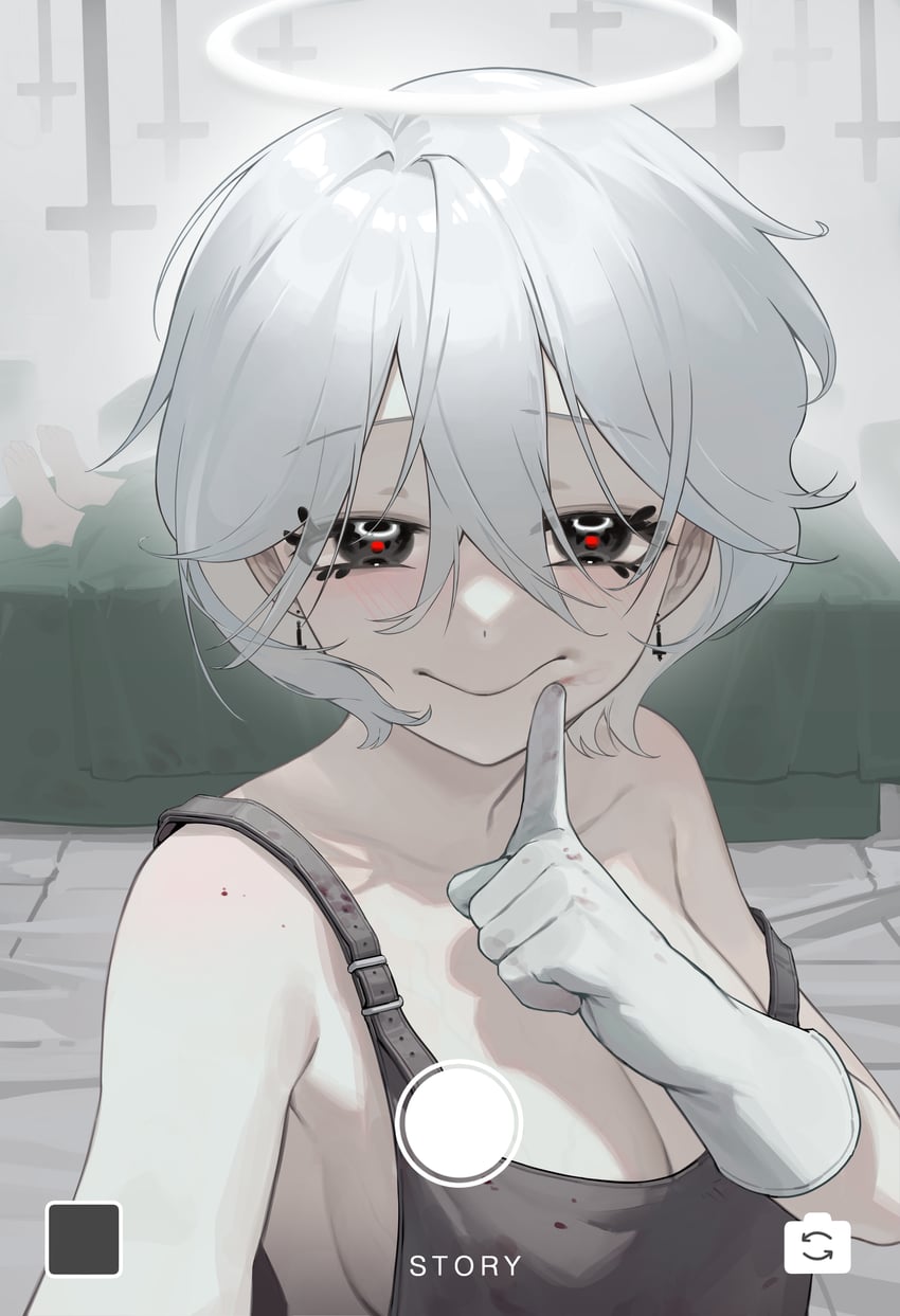 原创 1名女孩 露肩 黑瞳 血 脸红