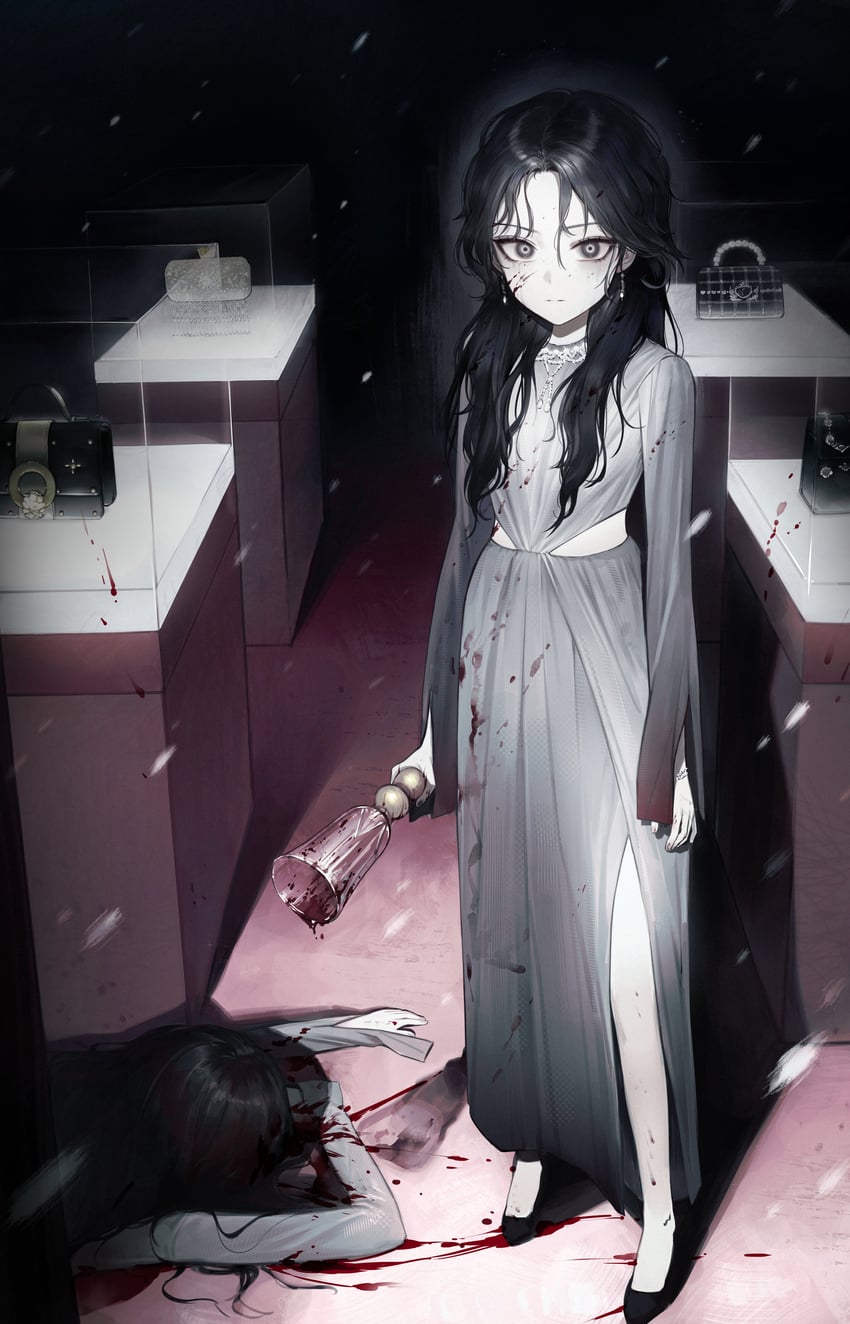 原创 1名男孩 1名女孩 古董电话 黑发 血