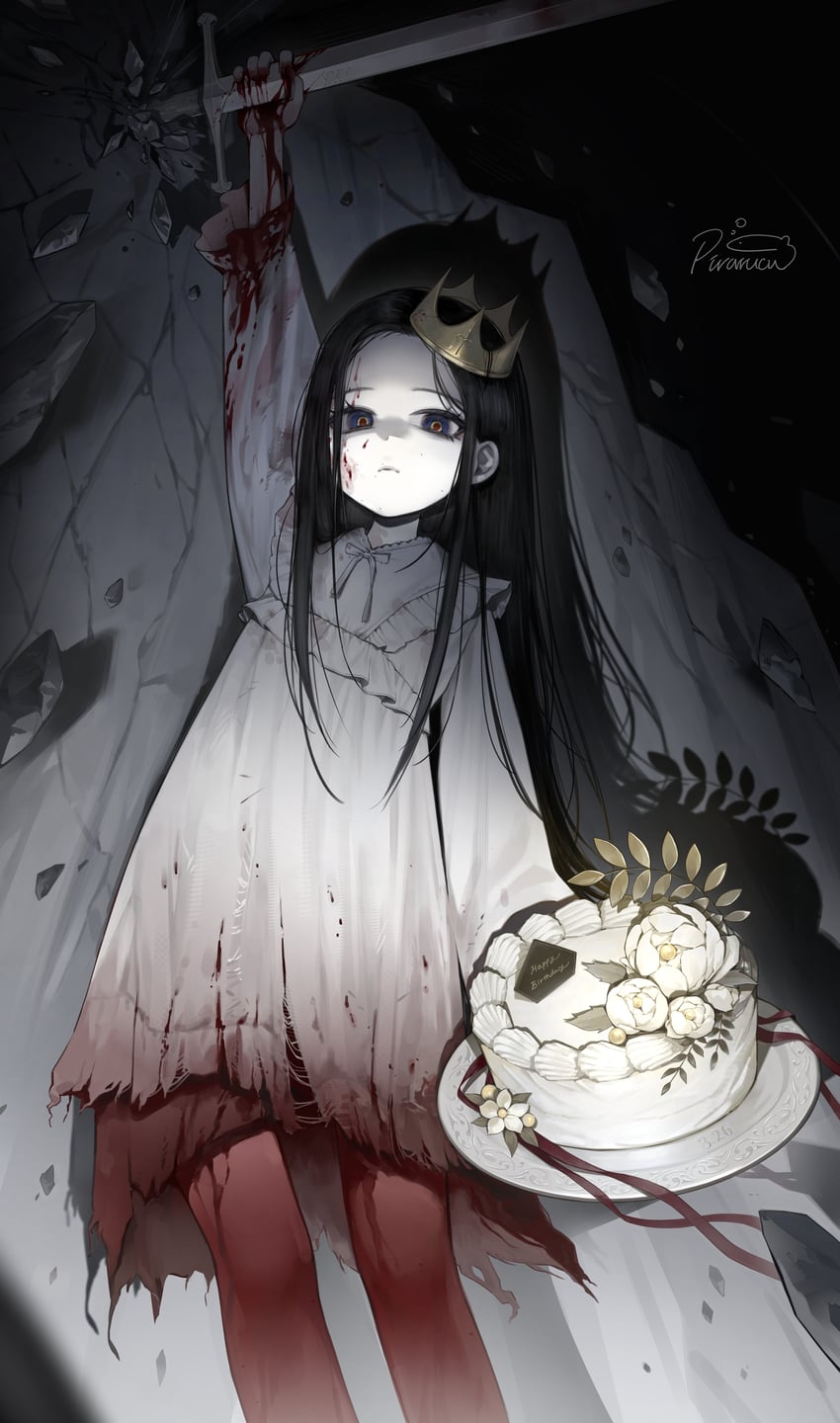 原创 1名女孩 举手 黑瞳 黑发 血