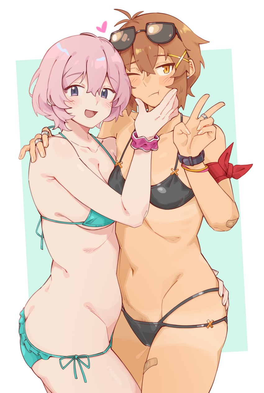 原创、深名未有 (kokuya28) 2名女孩 臂章 创可贴 手臂上的绷带 腿上的创可贴