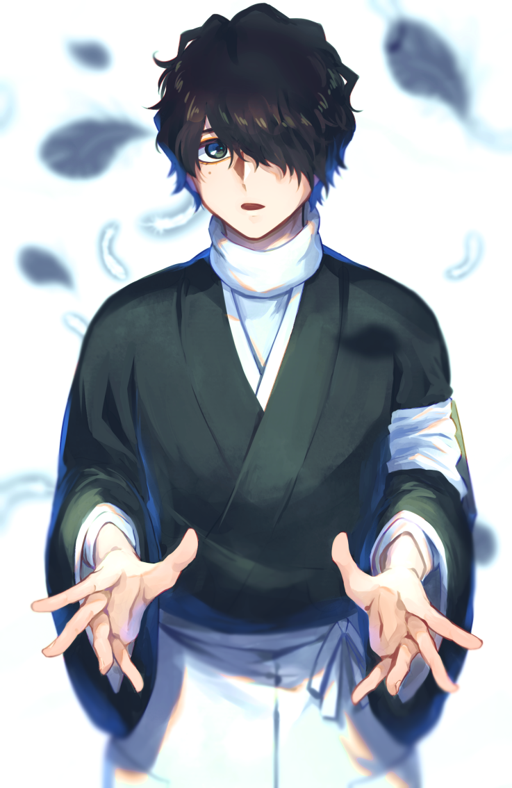 死神、死神：后日谈、atau rindou 1名男孩 黑羽毛 黑发 黑色和服 牛仔镜头