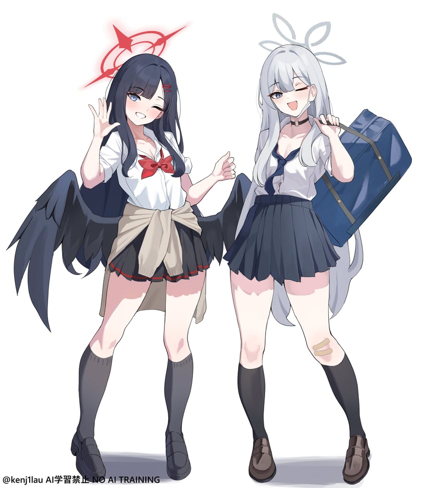 蔚蓝档案、一花 (碧蓝档案)、木乃香 (蔚蓝档案) 2名女孩 :D 微笑 不对称刘海 包