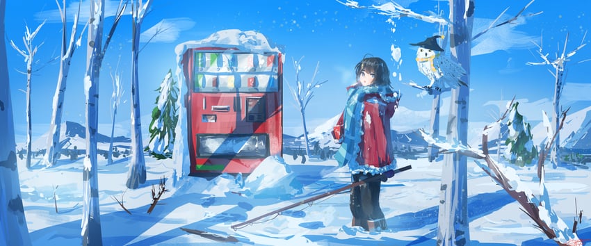 原创 1名女孩 惊讶 动物 水蓝色围巾 手臂放在侧边