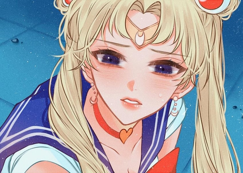 美少女战士、美少女战士S、美少女战士 1名女孩 金发 蓝色背景 蓝眼 蓝色水手领