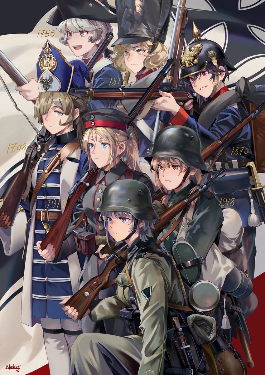 原创 6个以上女孩 黑帽子 栓动式 战斗头盔 德国