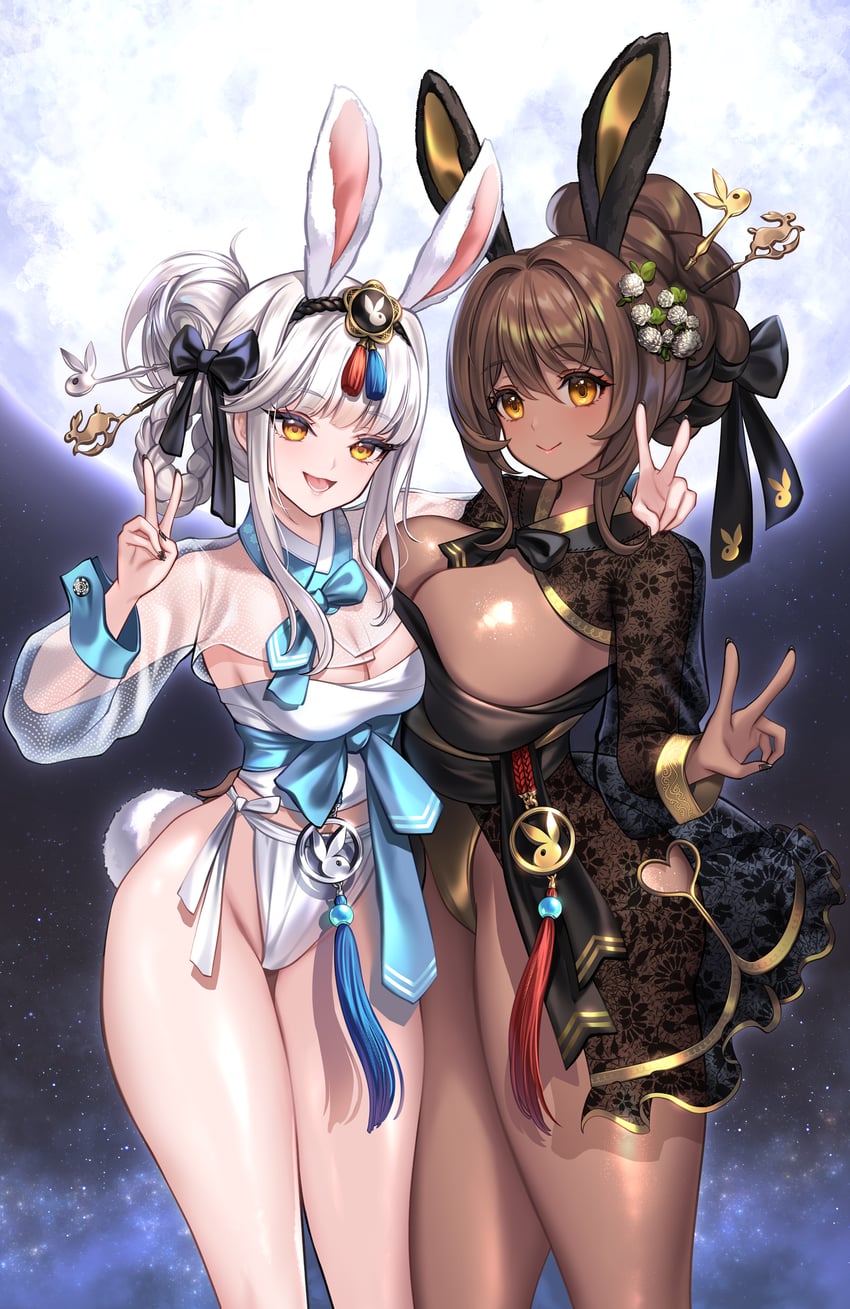 胜利女神：妮姬、布兰儿 (妮姬)、诺雅尔 (妮姬) 2名女孩 兽耳 簪 黑色韩服 乳房