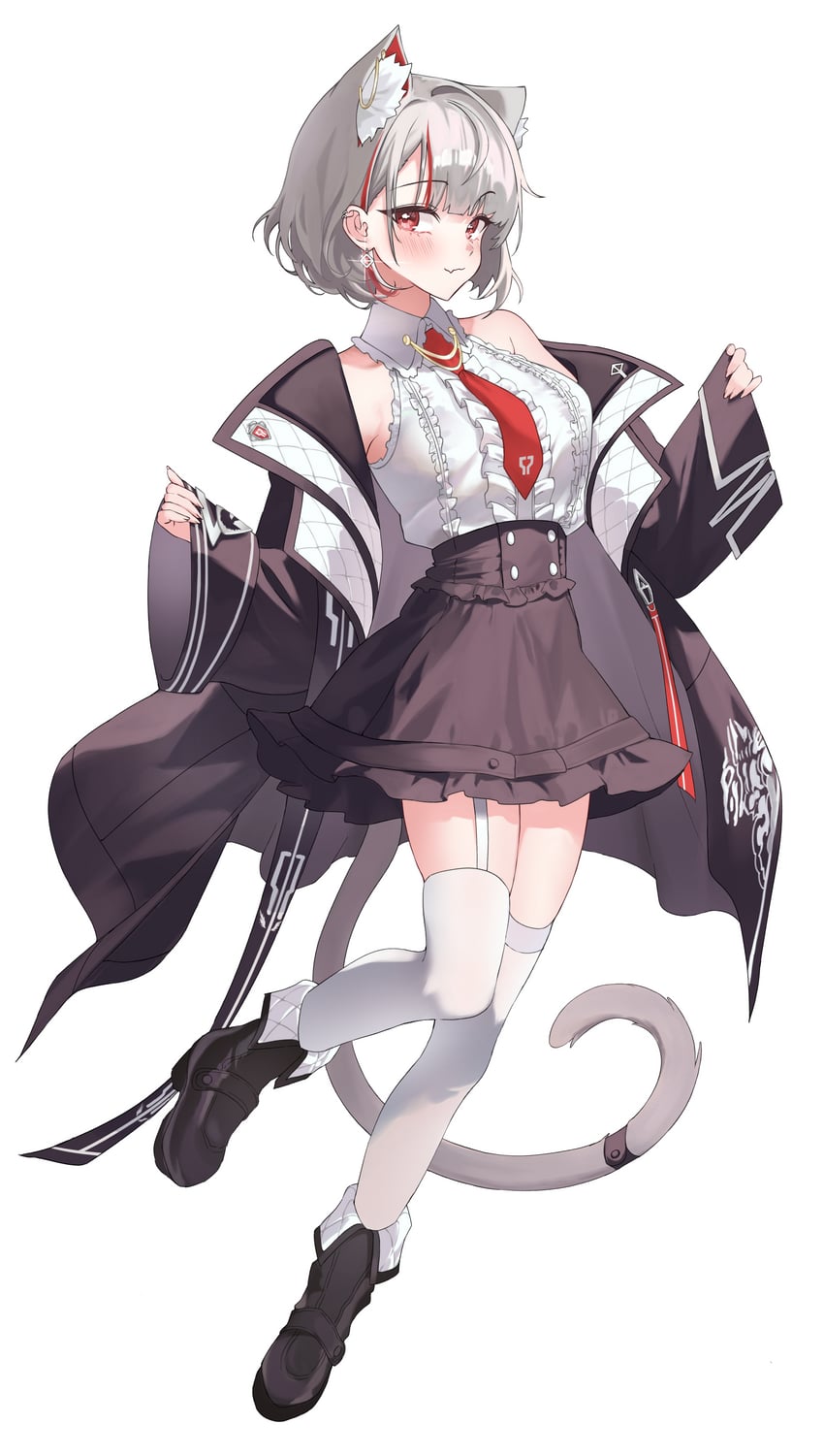 Stellive、真白音音子 1名女孩 兽耳毛 兽耳 黑色靴子 黑色大衣