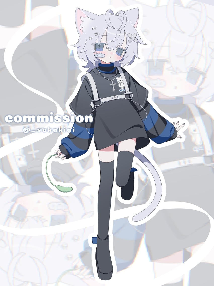 原创 兽耳 创可贴 脸颊上的创可贴 脸上的创可贴 黑衬衫
