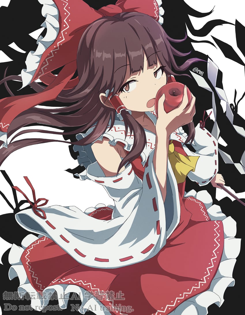 东方Project、博丽灵梦 1名女孩 苹果 阿斯科特领巾 Bad Apple!! 蝴蝶结