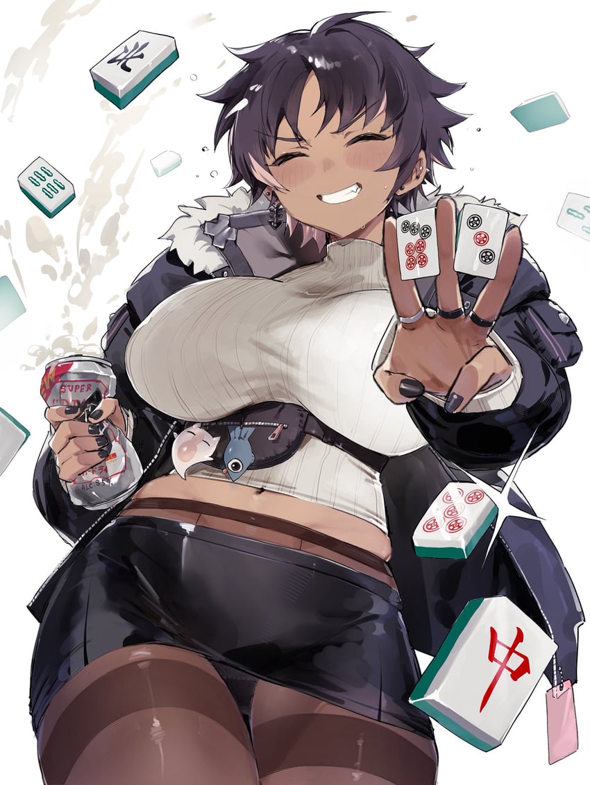 个人势虚拟主播、ぼん (VTuber) 1名女孩 黑发 黑色夹克 黑色指甲 黑色裙子