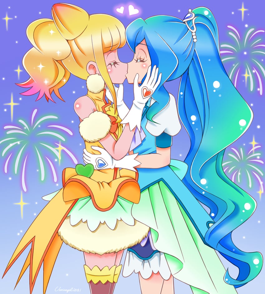 Healin' Good ♡ 光之美少女、光之美少女、圣泉天使 2名女孩 金发 蓝发 蓝色背心 蝴蝶结