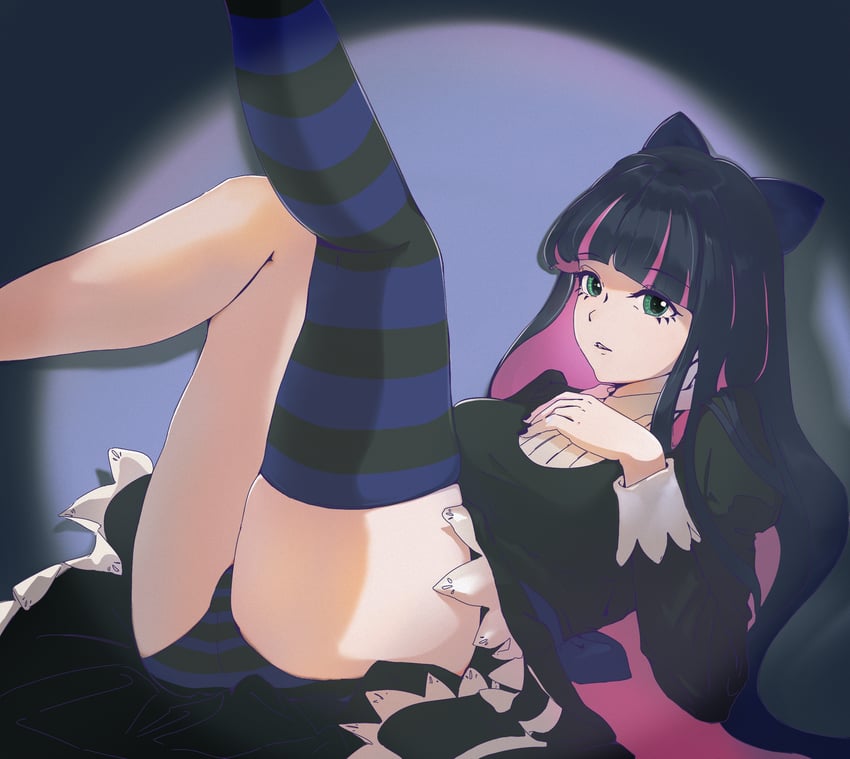 吊带袜天使、Stocking (吊带袜天使) 1名女孩 黑色连衣裙 黑发 蝴蝶结 挂耳染