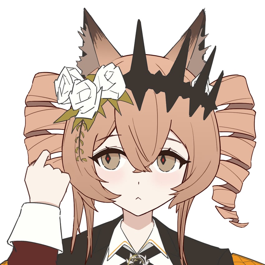 明日方舟、万顷 (明日方舟) 1名女孩 1个其他角色 :< 帮他人整理头发 兽耳