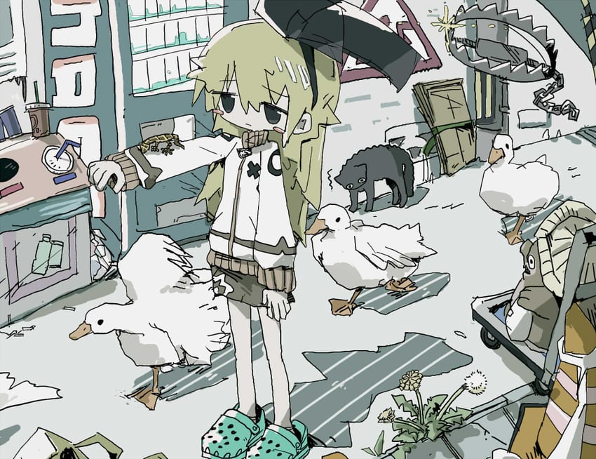 原创 1名女孩 捕兽夹 鸟 黑猫 腮红贴纸