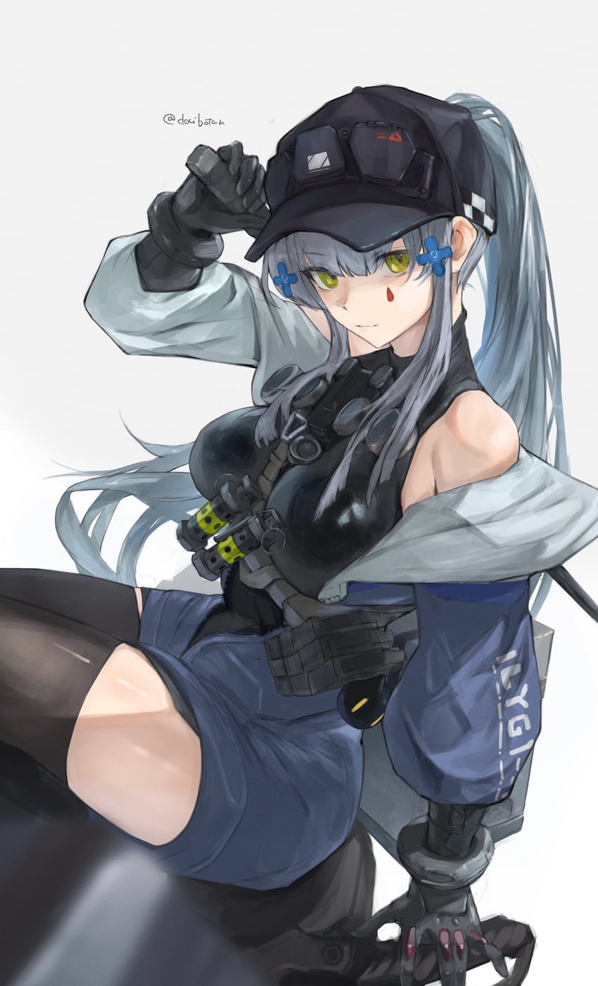 少女前线、少女前线2：追放、HK416 (少女前线) 1名女孩 手放在背后 露肩 警棍/短棍 黑色手套