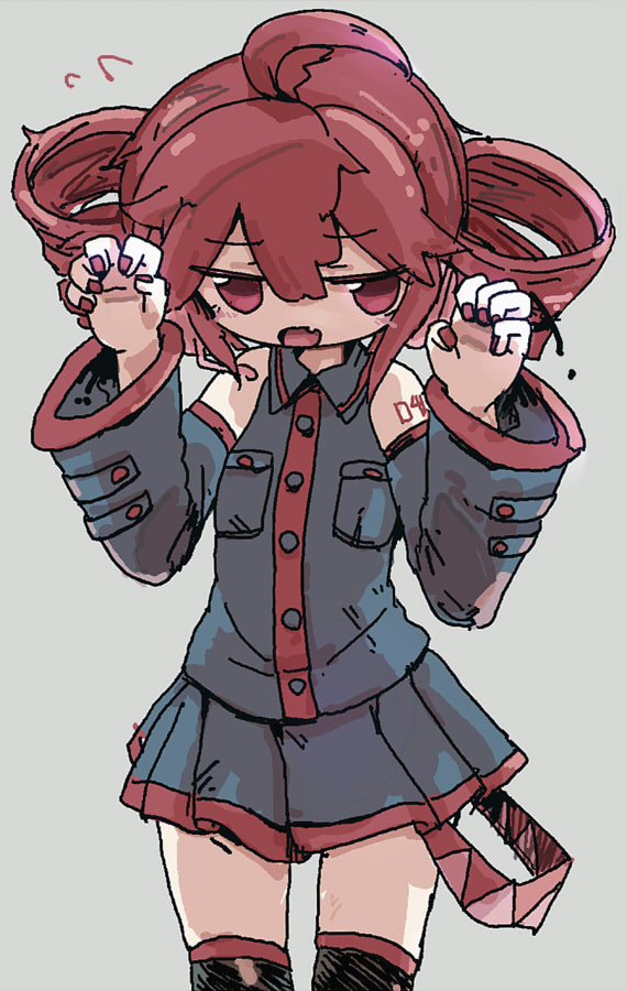 UTAU、重音Teto、重音テト (UTAU) 1名女孩 呆毛 露肩 黑色过膝袜 脸红