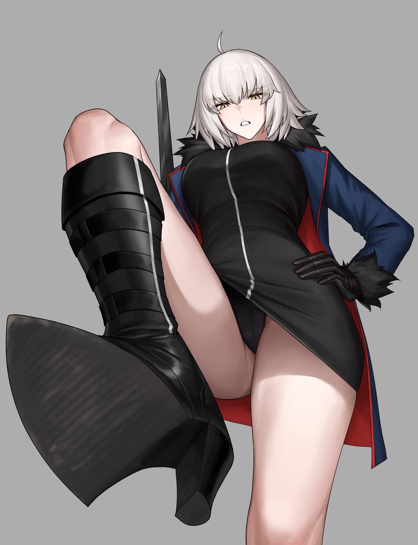 Fate/Grand Order、Fate系列、黑贞德 1名女孩 呆毛 裸腿 黑色靴子 黑色连衣裙