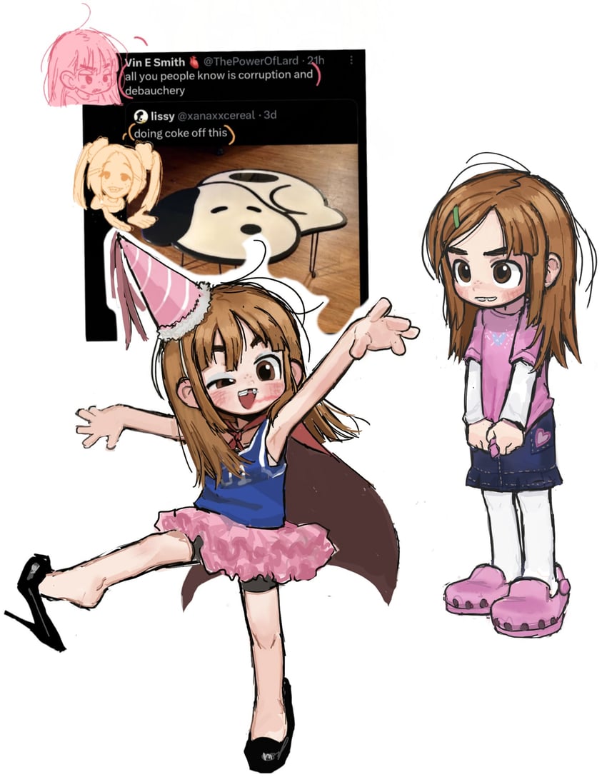 原创、Twitter、sawyer (482egg) 2名女孩 骑行裤 蓝色背心 脸红 棕发