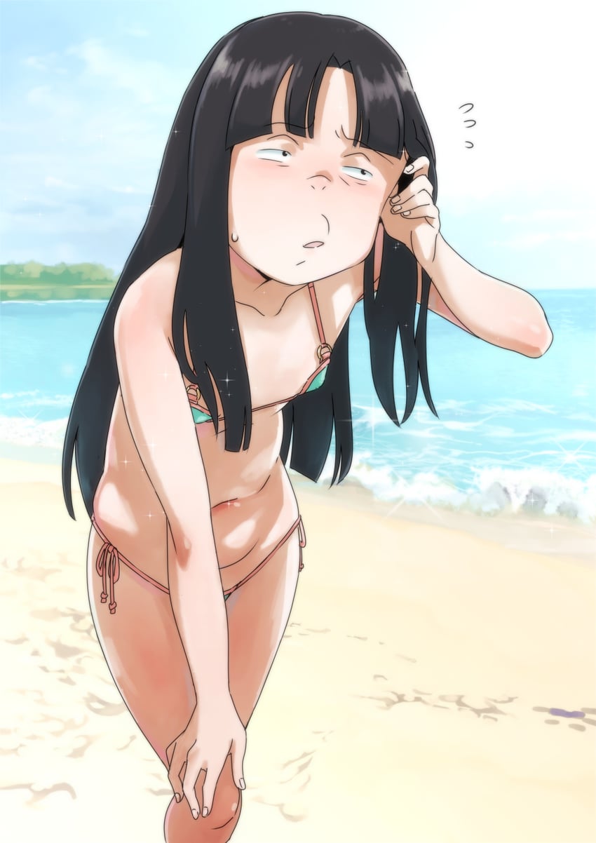 鬼太郎、fusano kirara 1名女孩 海滩 弯腰 比基尼 黑发