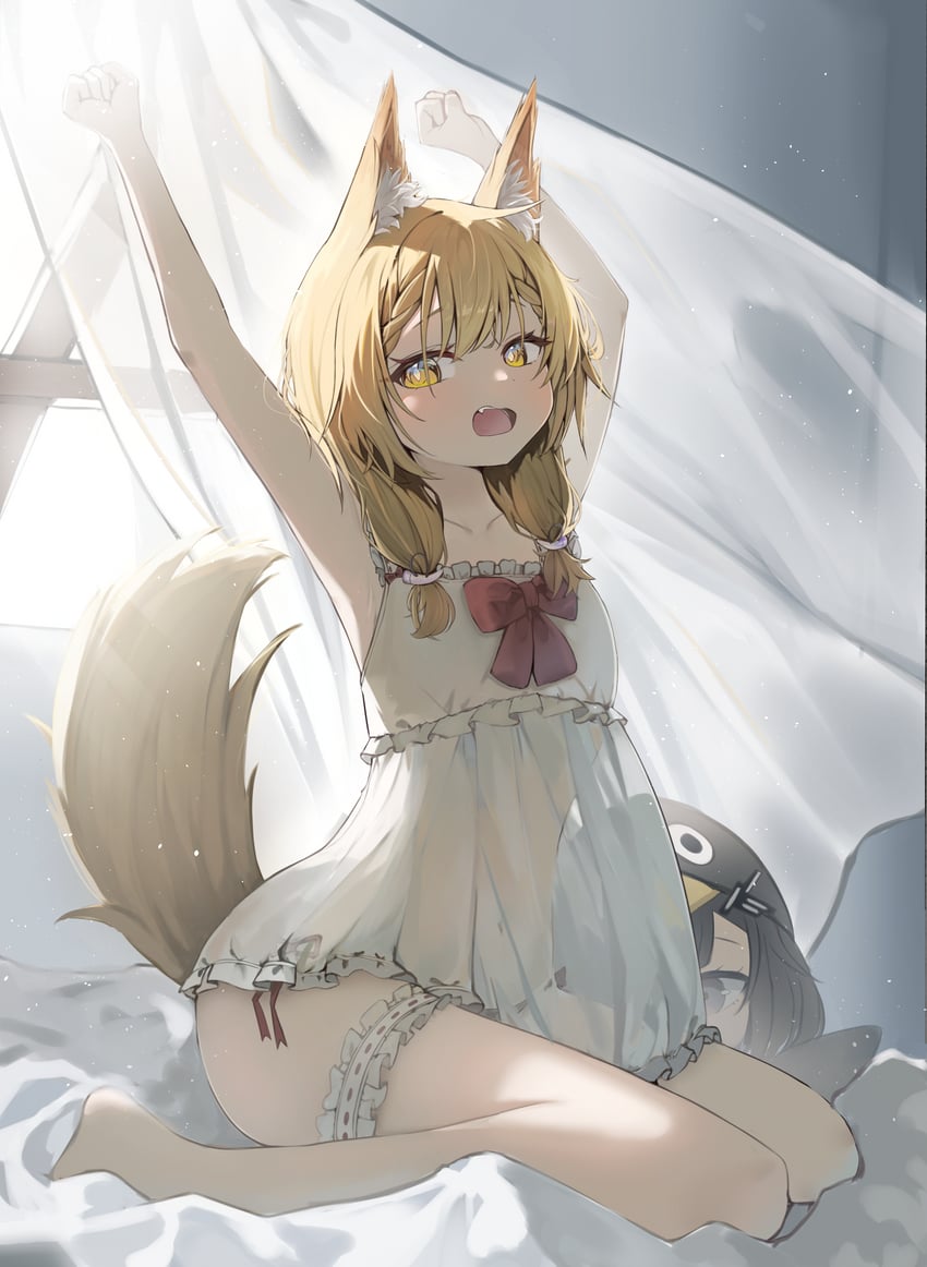 明日方舟、明日方舟：终末地、管理员 (明日方舟) 1名女孩 兽耳毛 兽耳 腋下 举起双手