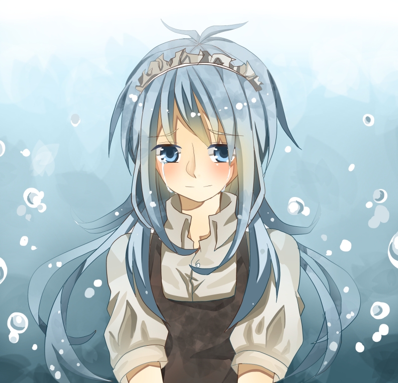 kaitei family restaurant (vocaloid)、kururingo、maid (kururingo) 1名女孩 气泡 围裙 黑色围裙 蓝眼